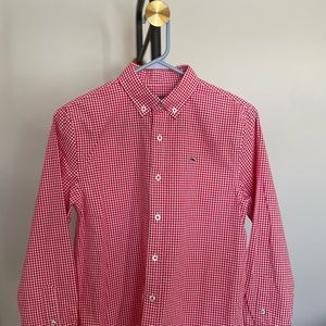 SOLD Vineyard Vines Rockridge Boys Red Gingham Whale Shirt | Sz M 12-14